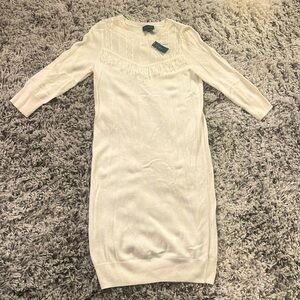 The Limited NWT Sz: XSP Cream Long Sleeve Dress with Crochet and Fringe accents